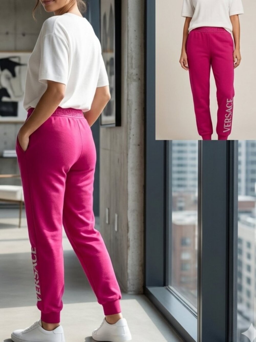 Versace  Pink Logo Sweatpants Joggers Size 12A / XS Designer Classic Comfy